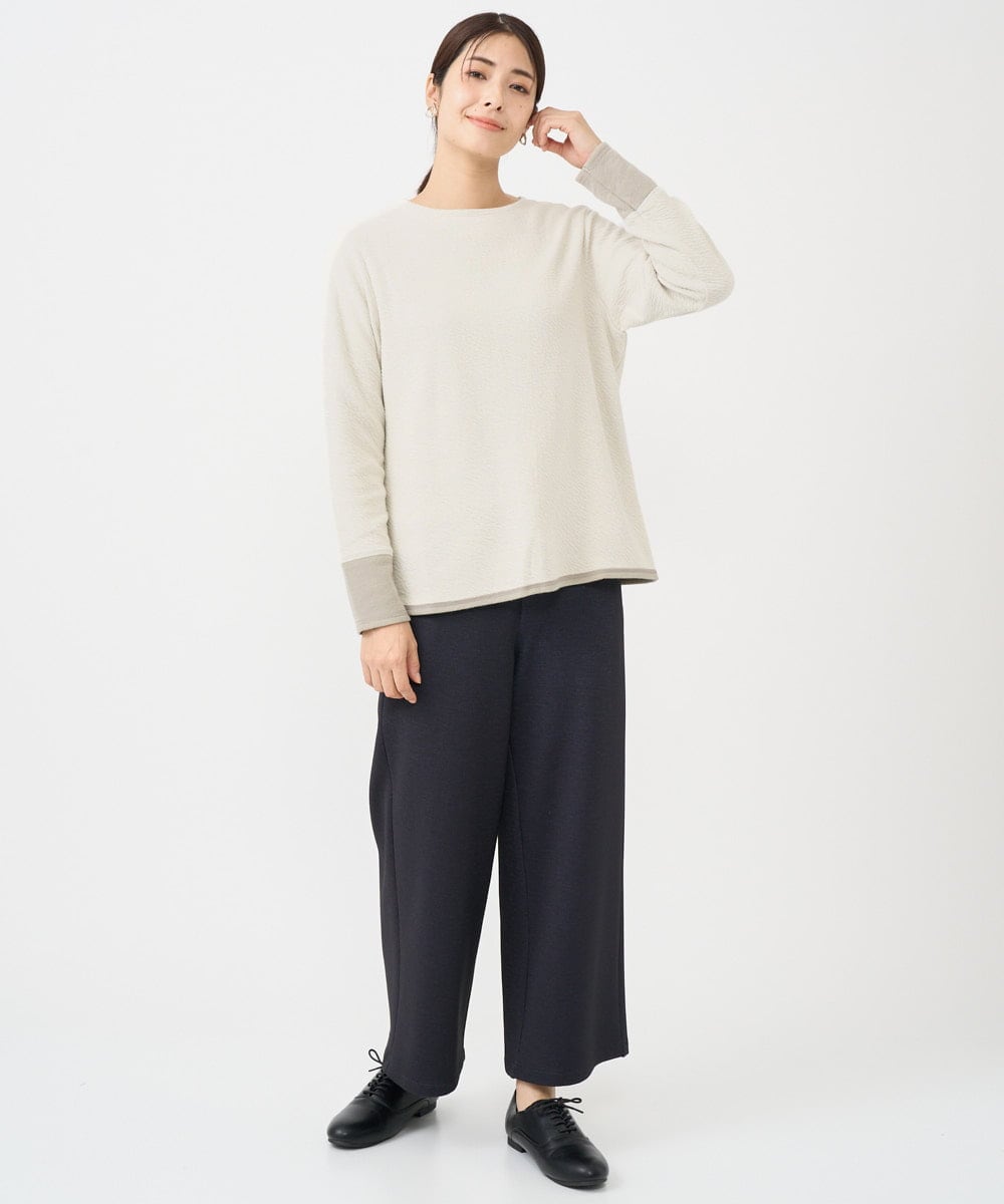 NGKAF14170 GIANNI LO GIUDICE(ジャンニ ロ ジュディチェ) [洗える・日本製]コットンウェーブリバー配色カットソー ベージュ