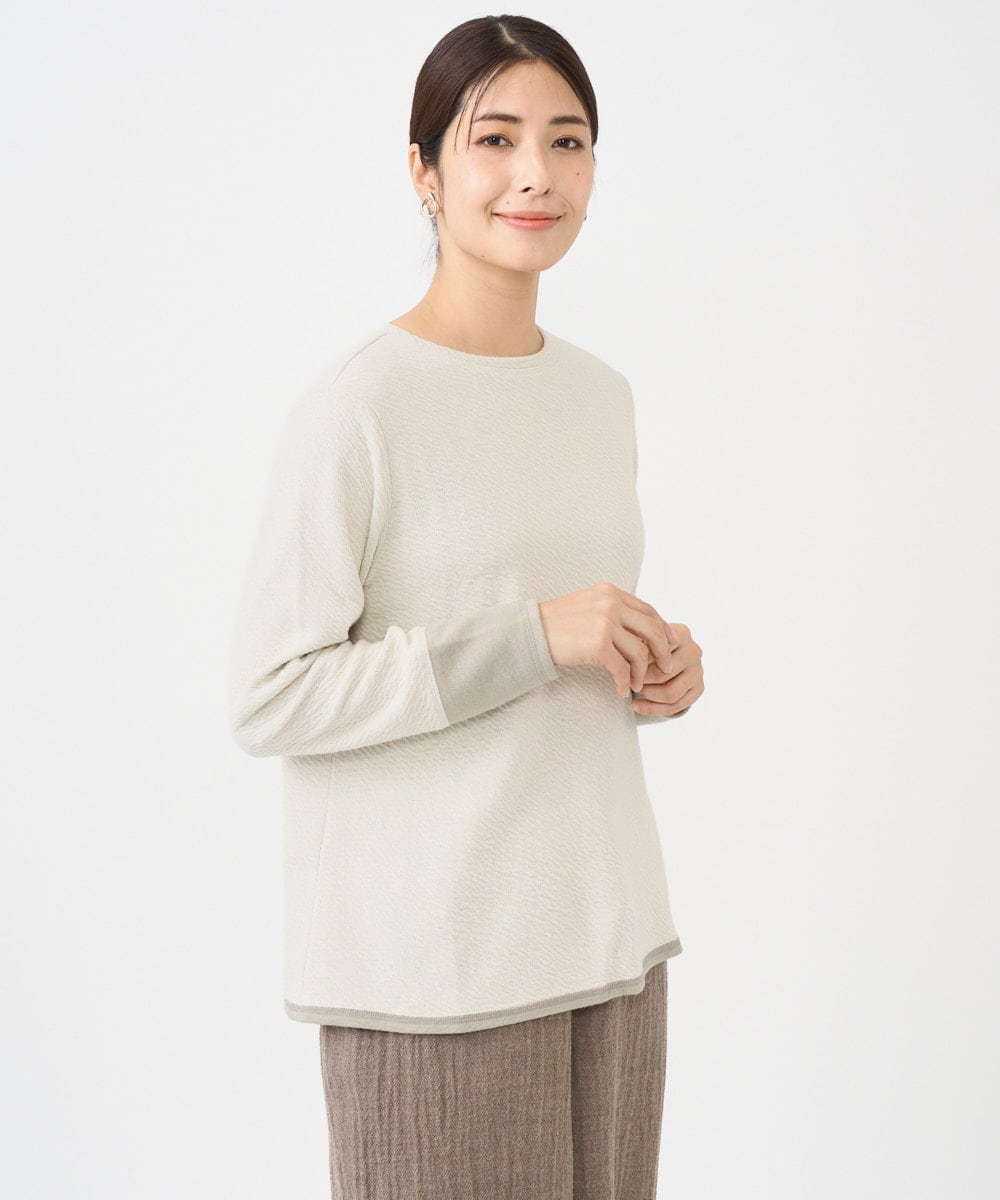 NGKAF14170 GIANNI LO GIUDICE(ジャンニ ロ ジュディチェ) [洗える・日本製]コットンウェーブリバー配色カットソー ベージュ