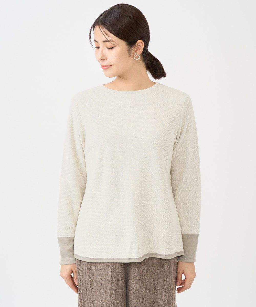 NGKAF14170 GIANNI LO GIUDICE(ジャンニ ロ ジュディチェ) [洗える・日本製]コットンウェーブリバー配色カットソー ベージュ