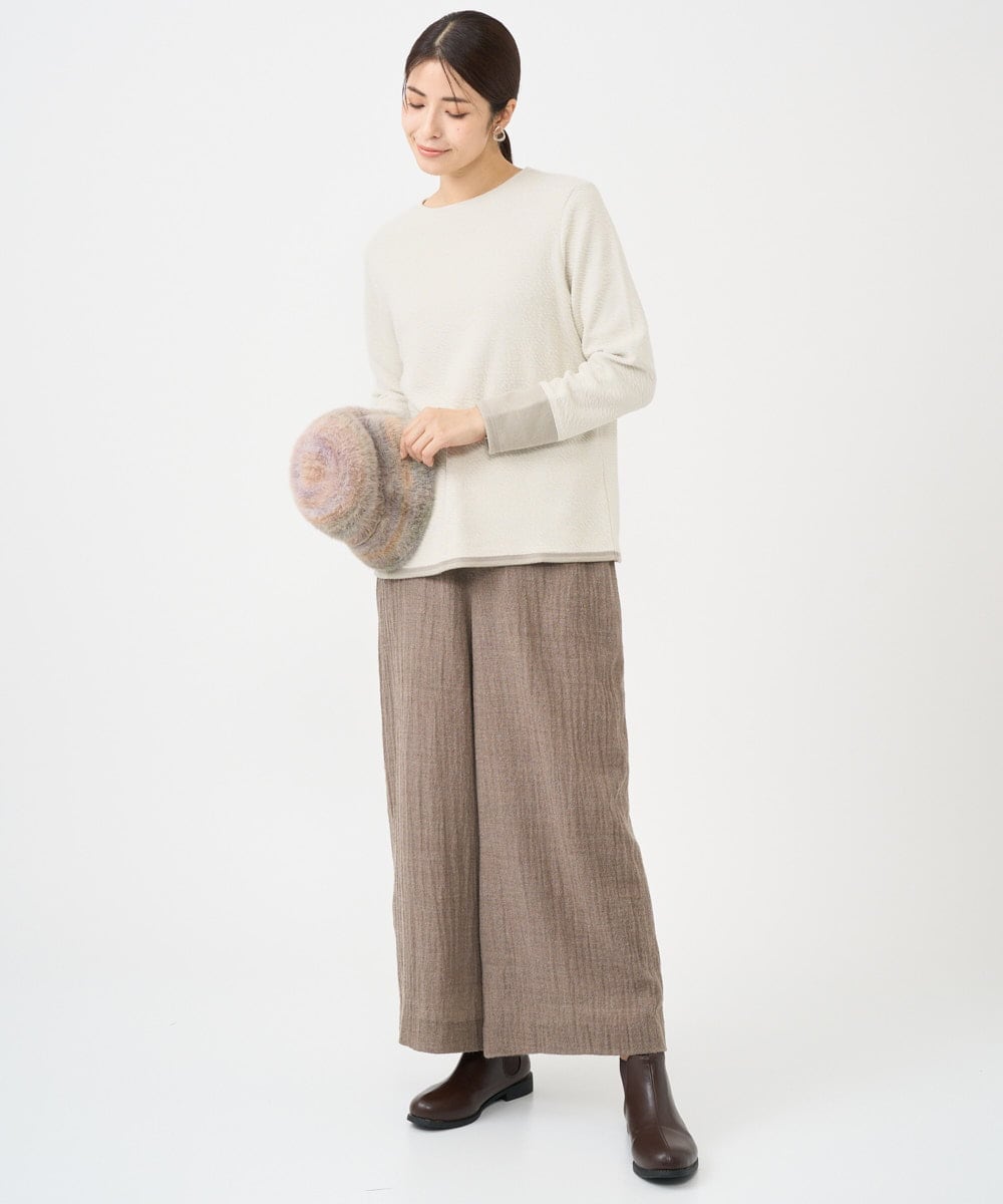 NGKAF14170 GIANNI LO GIUDICE(ジャンニ ロ ジュディチェ) [洗える・日本製]コットンウェーブリバー配色カットソー ベージュ