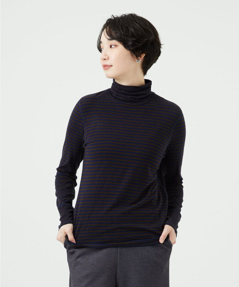 NGKAF41180 GIANNI LO GIUDICE(ジャンニ ロ ジュディチェ) [洗える・日本製]ラグウォームボーダーカットソー ネイビー