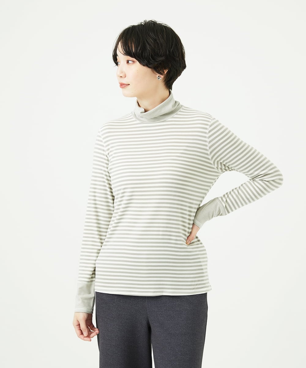 NGKAF41180 GIANNI LO GIUDICE(ジャンニ ロ ジュディチェ) [洗える・日本製]ラグウォームボーダーカットソー ライトグレー