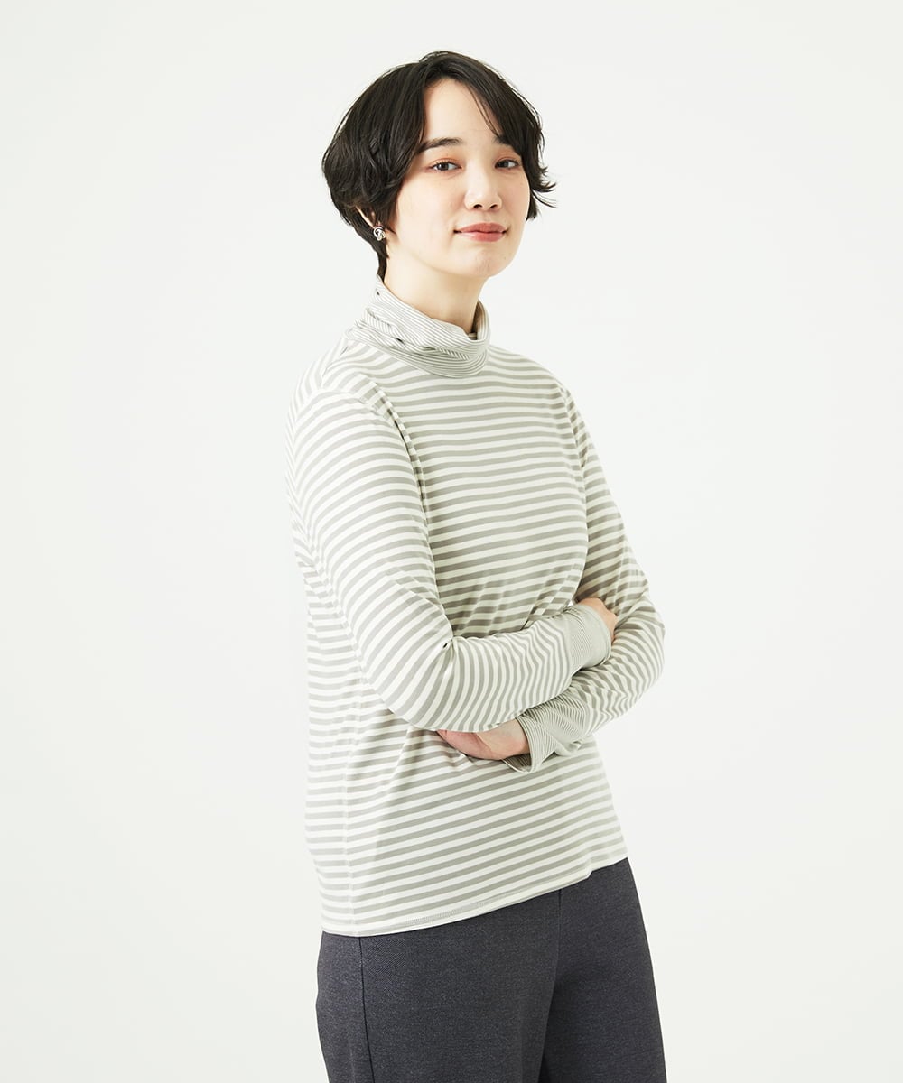 NGKAF41180 GIANNI LO GIUDICE(ジャンニ ロ ジュディチェ) [洗える・日本製]ラグウォームボーダーカットソー ライトグレー