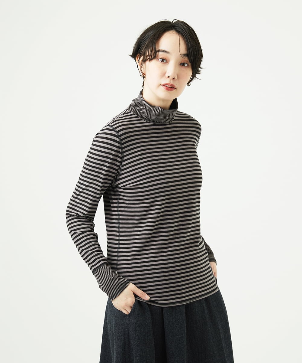 NGKAF41180 GIANNI LO GIUDICE(ジャンニ ロ ジュディチェ) [洗える・日本製]ラグウォームボーダーカットソー ダークグレー