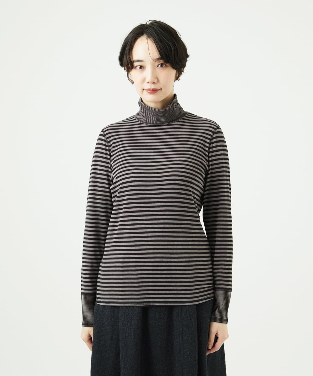 NGKAF41180 GIANNI LO GIUDICE(ジャンニ ロ ジュディチェ) [洗える・日本製]ラグウォームボーダーカットソー ダークグレー