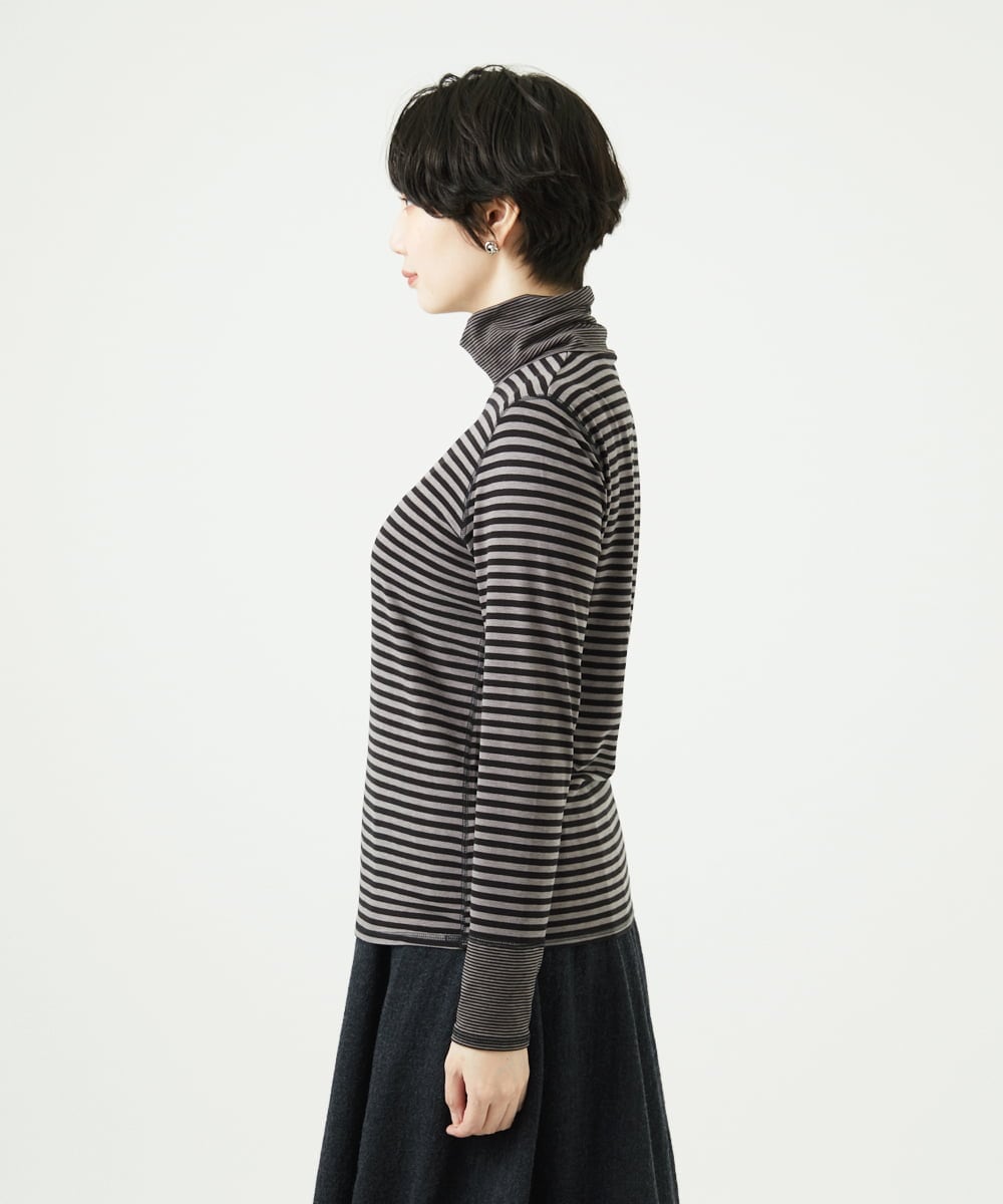 NGKAF41180 GIANNI LO GIUDICE(ジャンニ ロ ジュディチェ) [洗える・日本製]ラグウォームボーダーカットソー ダークグレー