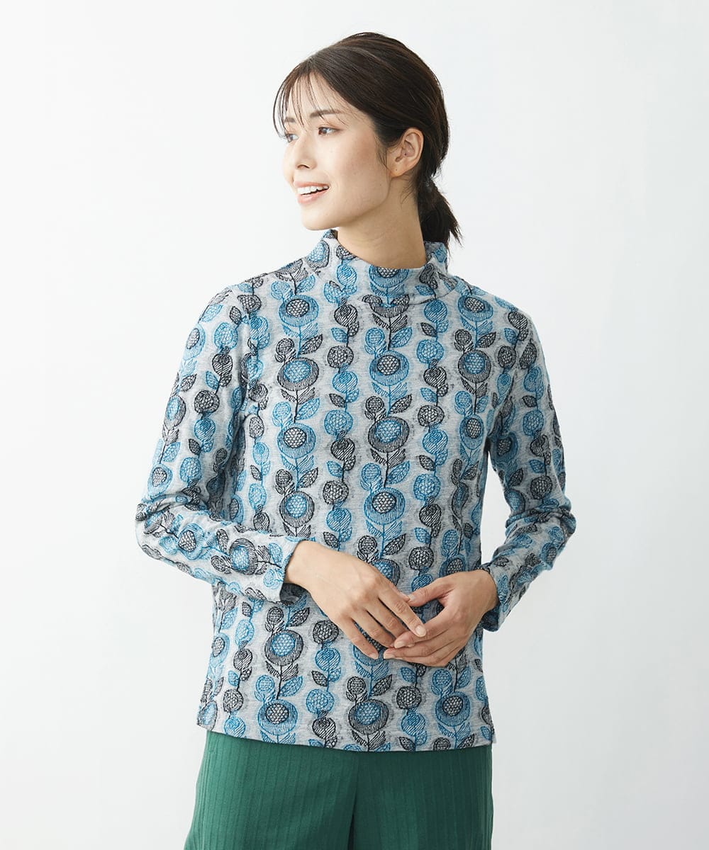 洗える 日本製 フラワーカットジャガードスタンドカラーカットソー カットソー Tシャツ Gianni Lo Giudice ジャンニ ロ ジュディチェ イトキンオンラインストア