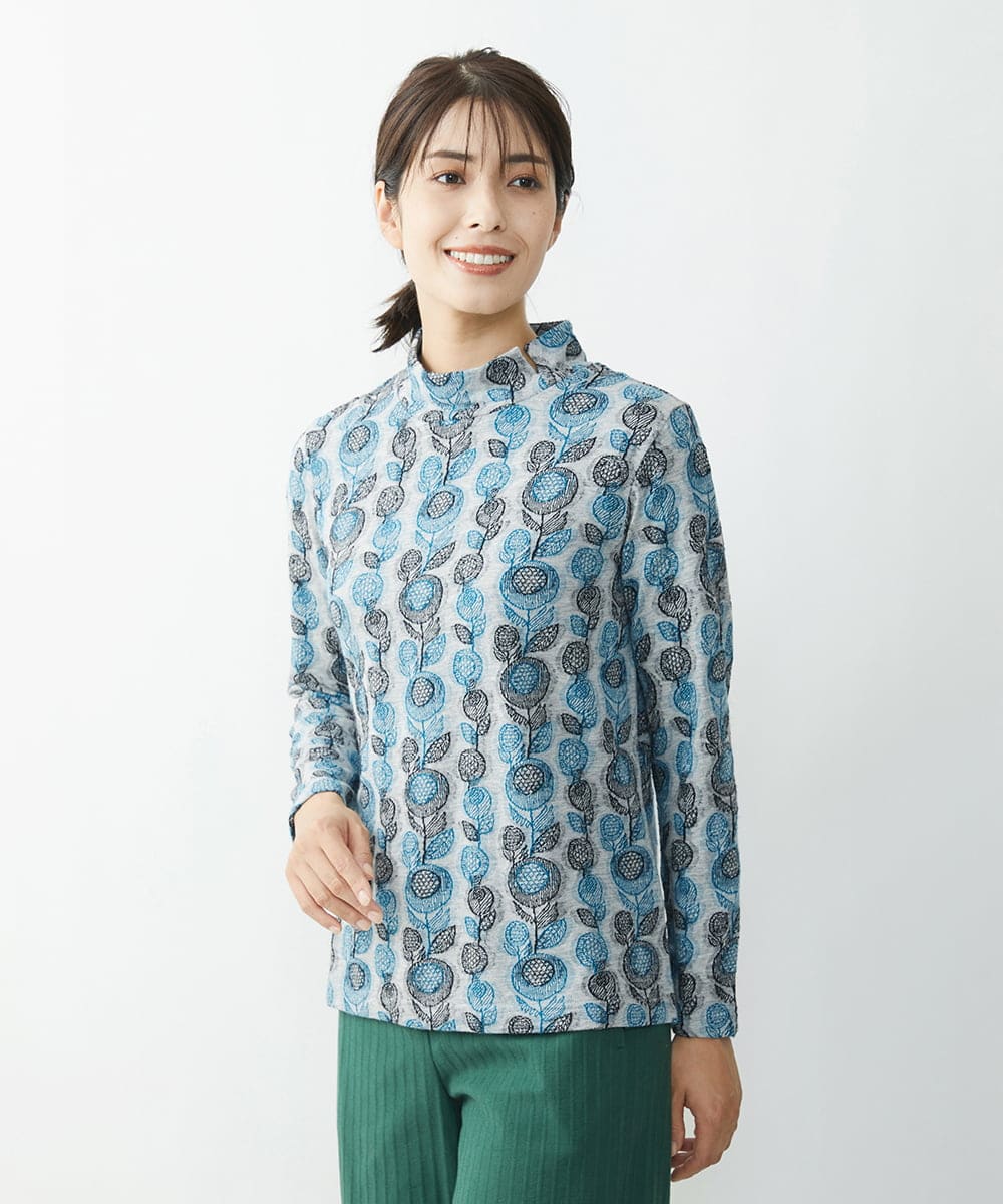 洗える 日本製 フラワーカットジャガードスタンドカラーカットソー カットソー Tシャツ Gianni Lo Giudice ジャンニ ロ ジュディチェ イトキンオンラインストア