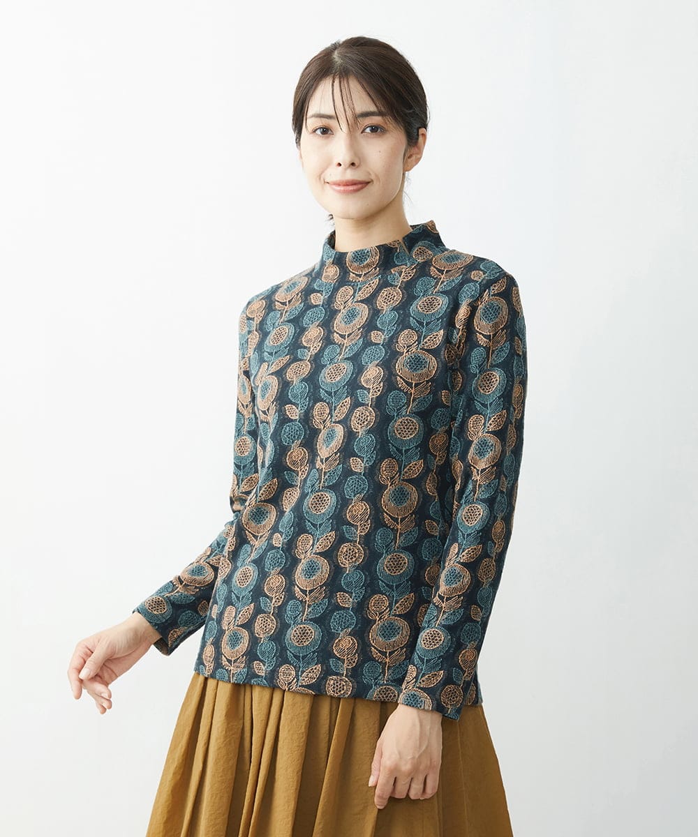 洗える 日本製 フラワーカットジャガードスタンドカラーカットソー カットソー Tシャツ Gianni Lo Giudice ジャンニ ロ ジュディチェ イトキンオンラインストア