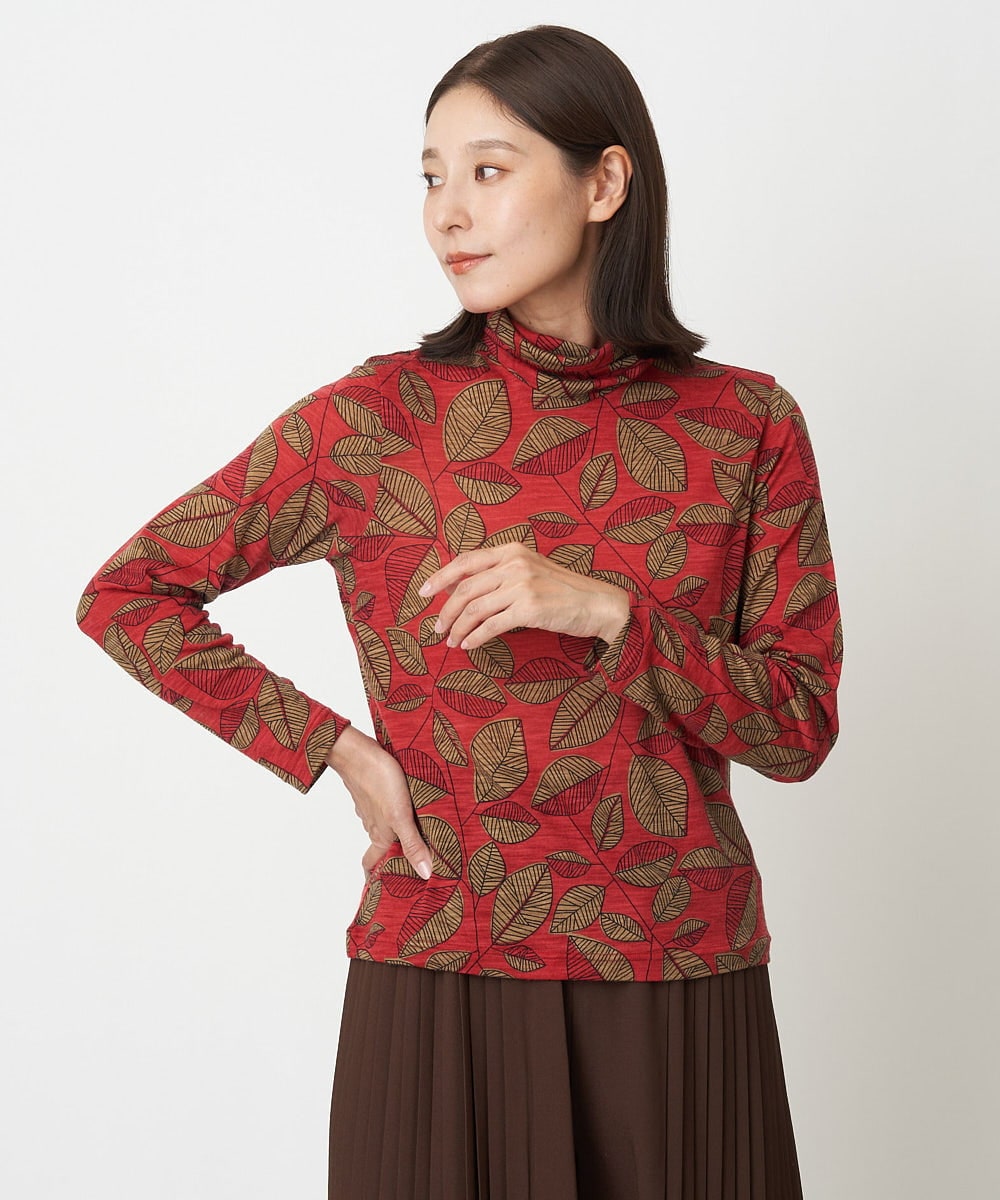 NGKAV50230 GIANNI LO GIUDICE [洗える・日本製]ウールガーゼ天竺リーフプリントカットソー