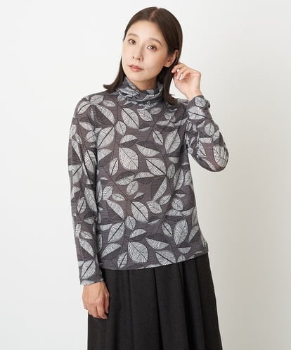NGKAV50230 GIANNI LO GIUDICE [洗える・日本製]ウールガーゼ天竺リーフプリントカットソー