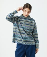 NGKCE50180 GIANNI LO GIUDICE(ジャンニ ロ ジュディチェ) [洗える・日本製]編地柄プリントカットソー グリーン