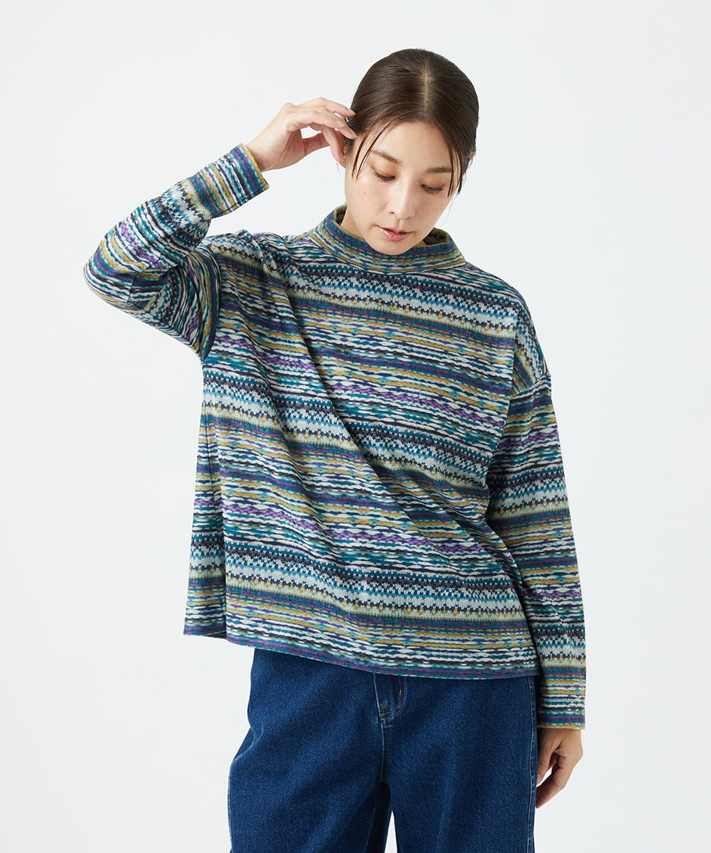 NGKCE50180 GIANNI LO GIUDICE(ジャンニ ロ ジュディチェ) [洗える・日本製]編地柄プリントカットソー グリーン