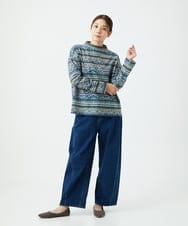 NGKCE50180 GIANNI LO GIUDICE(ジャンニ ロ ジュディチェ) [洗える・日本製]編地柄プリントカットソー グリーン