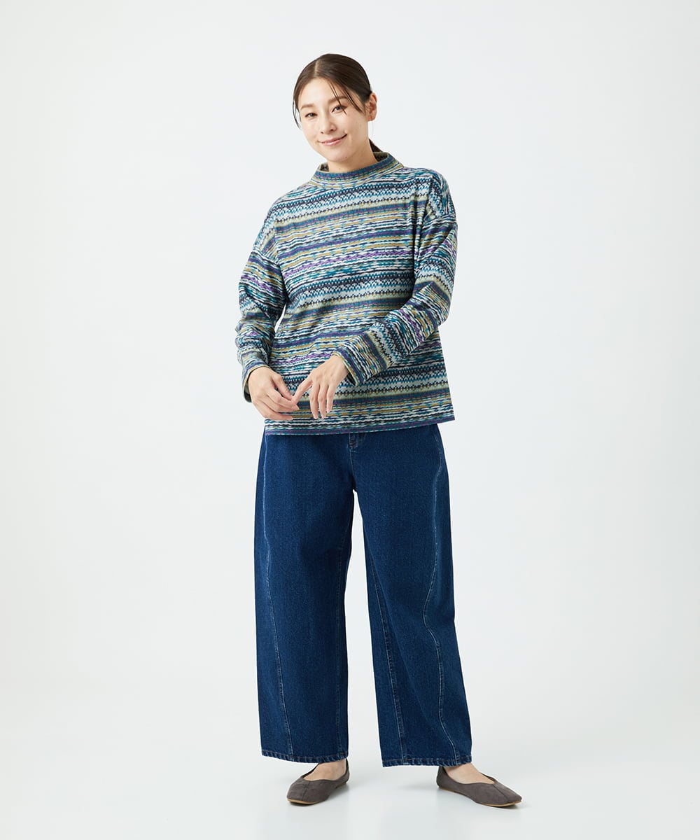 NGKCE50180 GIANNI LO GIUDICE(ジャンニ ロ ジュディチェ) [洗える・日本製]編地柄プリントカットソー グリーン