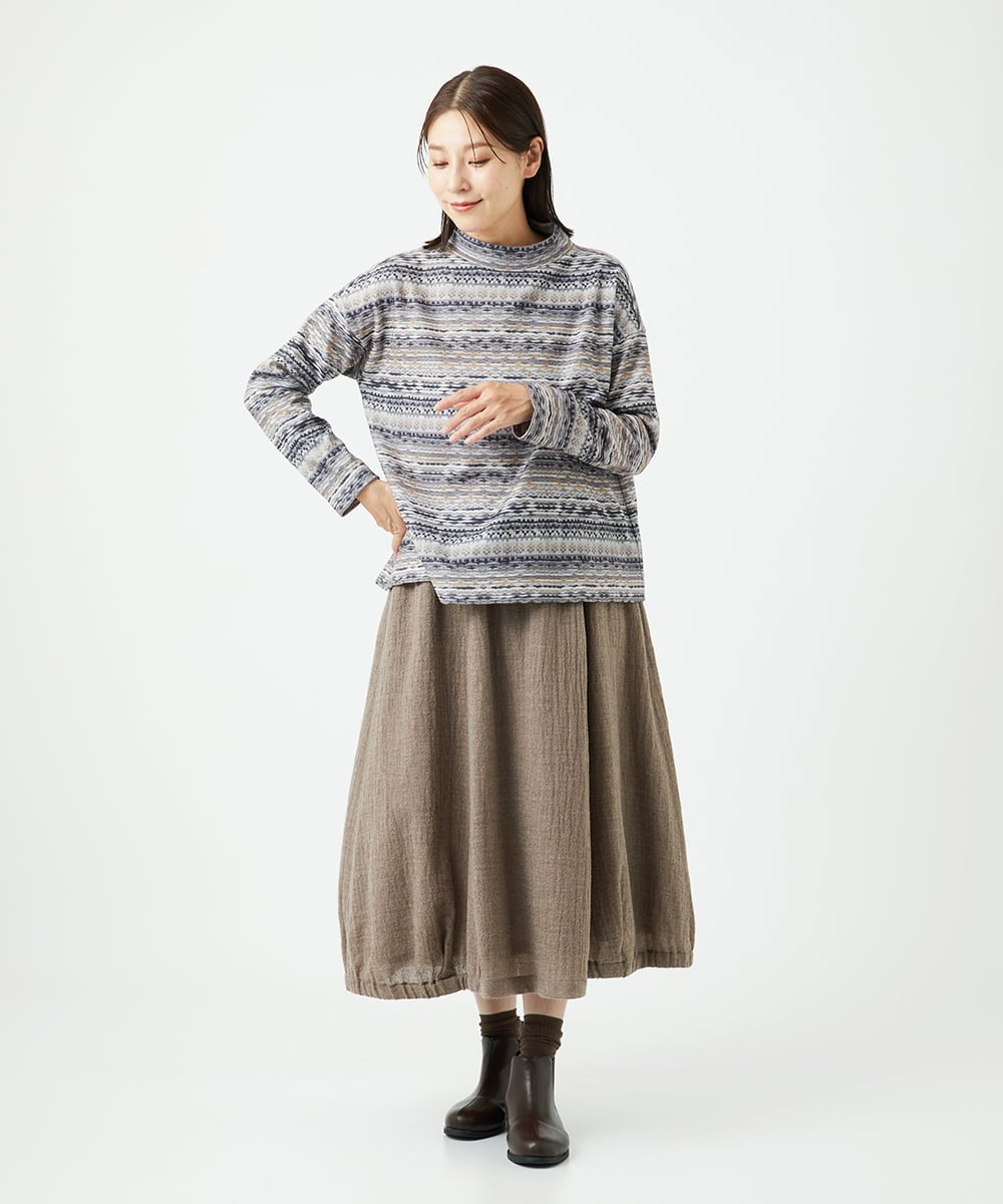 NGKCE50180 GIANNI LO GIUDICE(ジャンニ ロ ジュディチェ) [洗える・日本製]編地柄プリントカットソー ベージュ