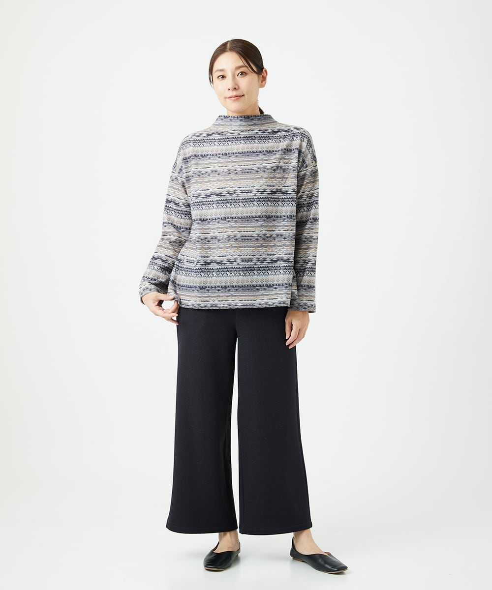 NGKCE50180 GIANNI LO GIUDICE(ジャンニ ロ ジュディチェ) [洗える・日本製]編地柄プリントカットソー ベージュ