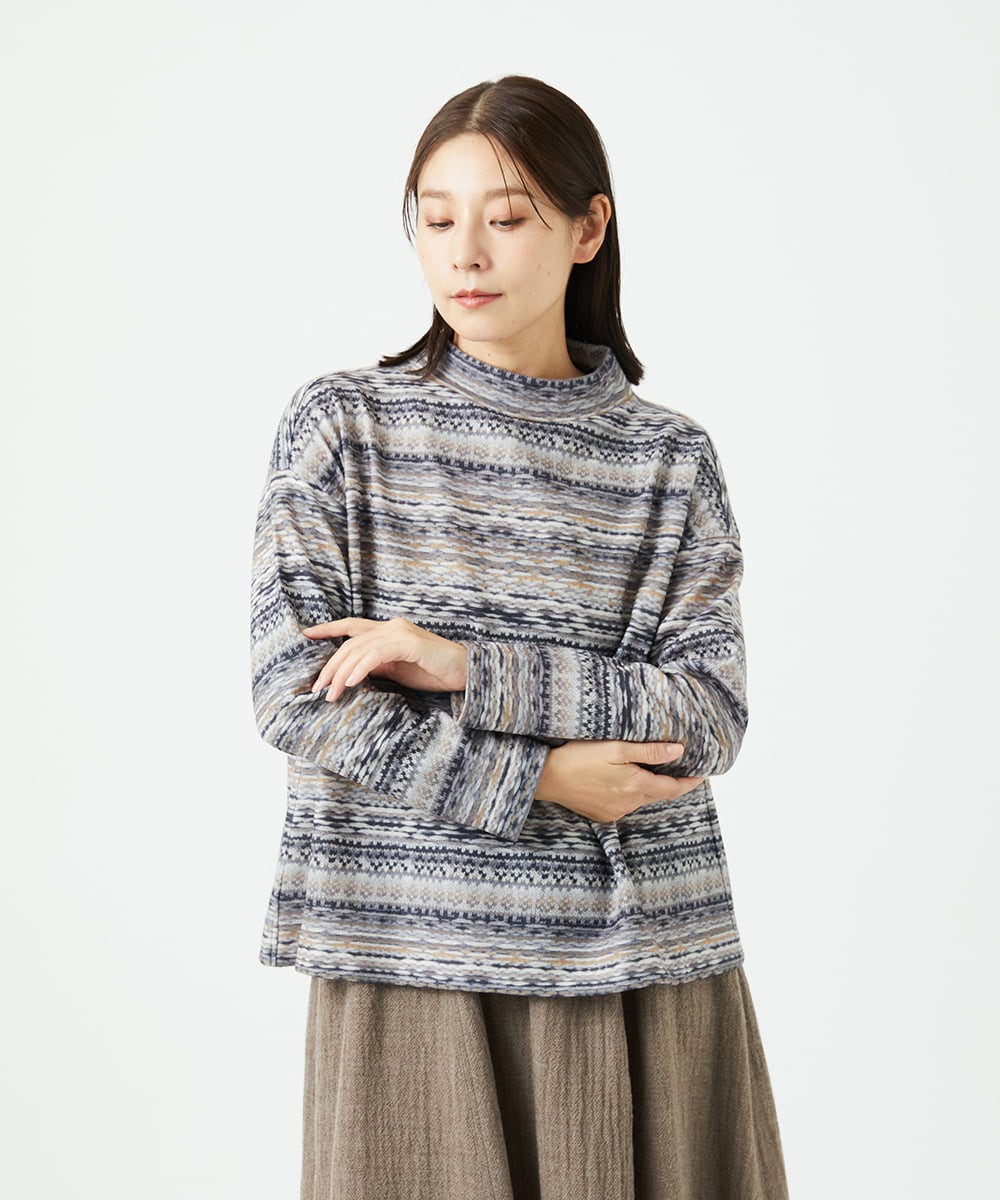 NGKCE50180 GIANNI LO GIUDICE(ジャンニ ロ ジュディチェ) [洗える・日本製]編地柄プリントカットソー ベージュ