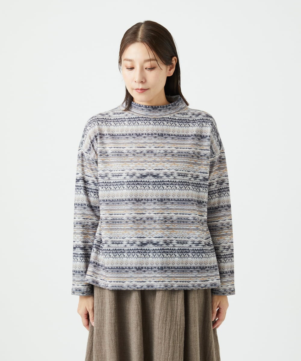 NGKCE50180 GIANNI LO GIUDICE(ジャンニ ロ ジュディチェ) [洗える・日本製]編地柄プリントカットソー ベージュ