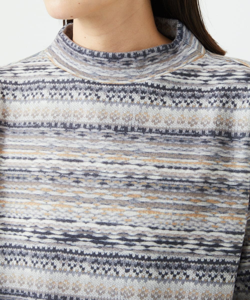 NGKCE50180 GIANNI LO GIUDICE(ジャンニ ロ ジュディチェ) [洗える・日本製]編地柄プリントカットソー ベージュ