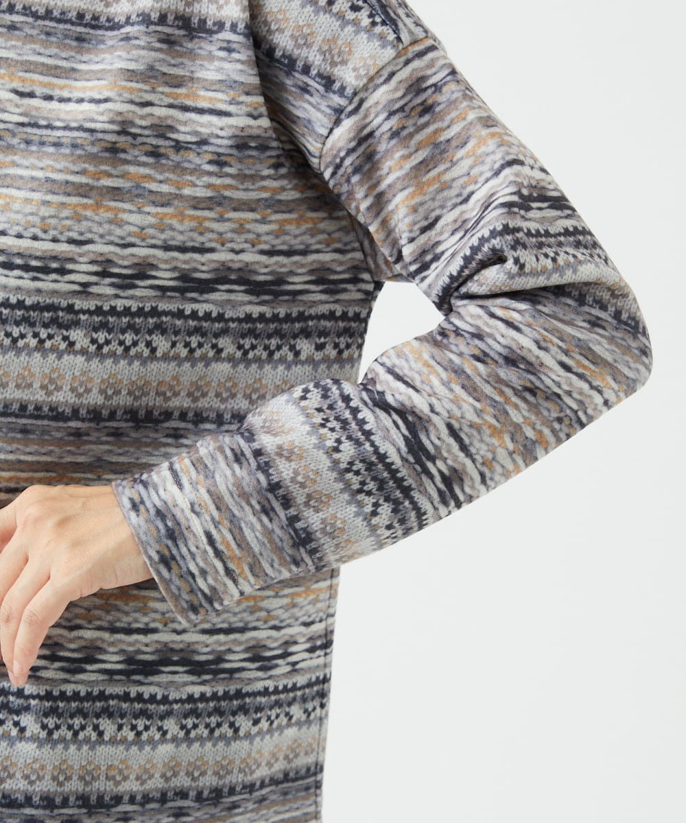 NGKCE50180 GIANNI LO GIUDICE(ジャンニ ロ ジュディチェ) [洗える・日本製]編地柄プリントカットソー ベージュ