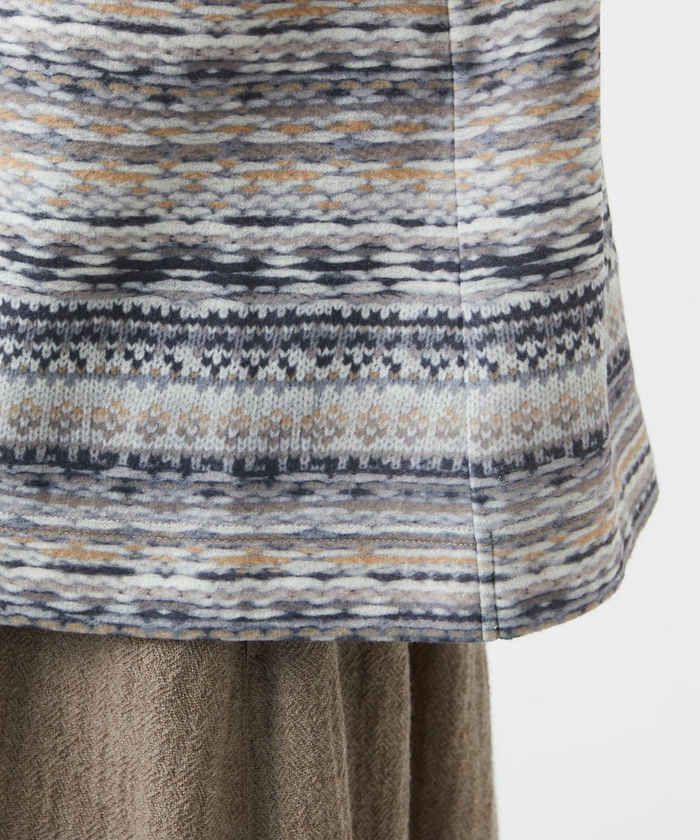 NGKCE50180 GIANNI LO GIUDICE(ジャンニ ロ ジュディチェ) [洗える・日本製]編地柄プリントカットソー ベージュ