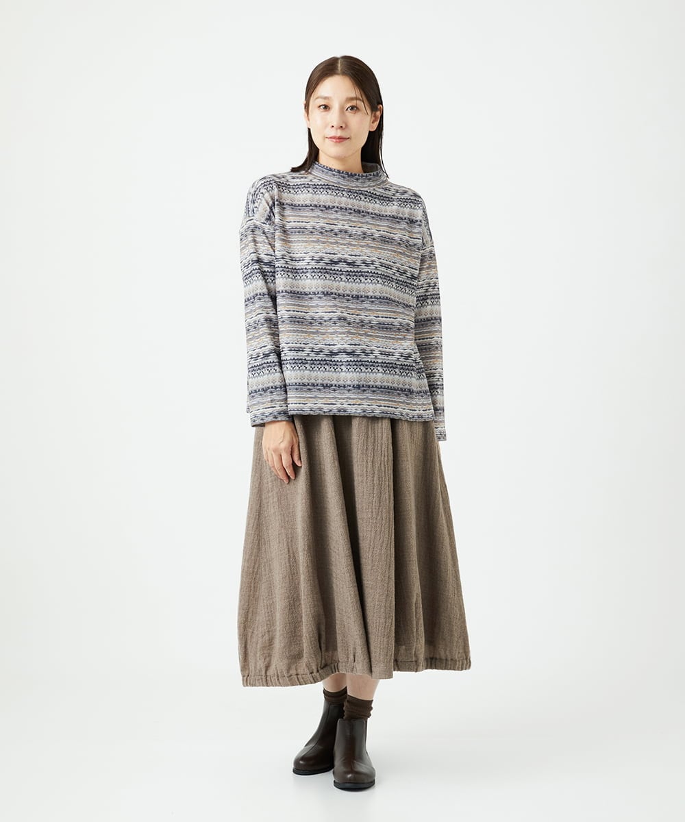 NGKCE50180 GIANNI LO GIUDICE(ジャンニ ロ ジュディチェ) [洗える・日本製]編地柄プリントカットソー ベージュ