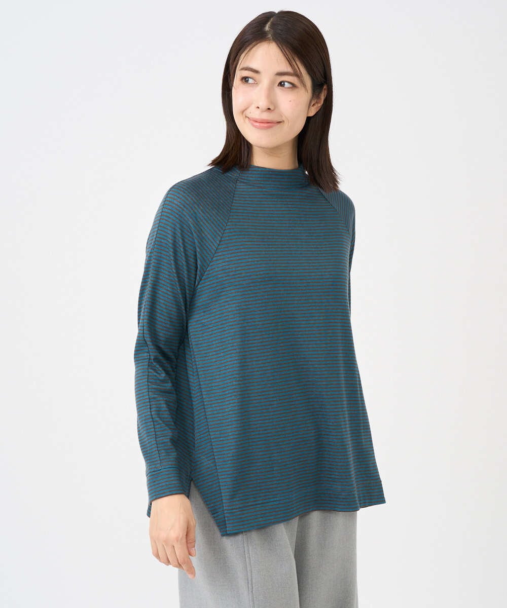 NGKCF63180 GIANNI LO GIUDICE(ジャンニ ロ ジュディチェ) [洗える・日本製]リヨセルミラノハーフボーダーカットソー ブルー