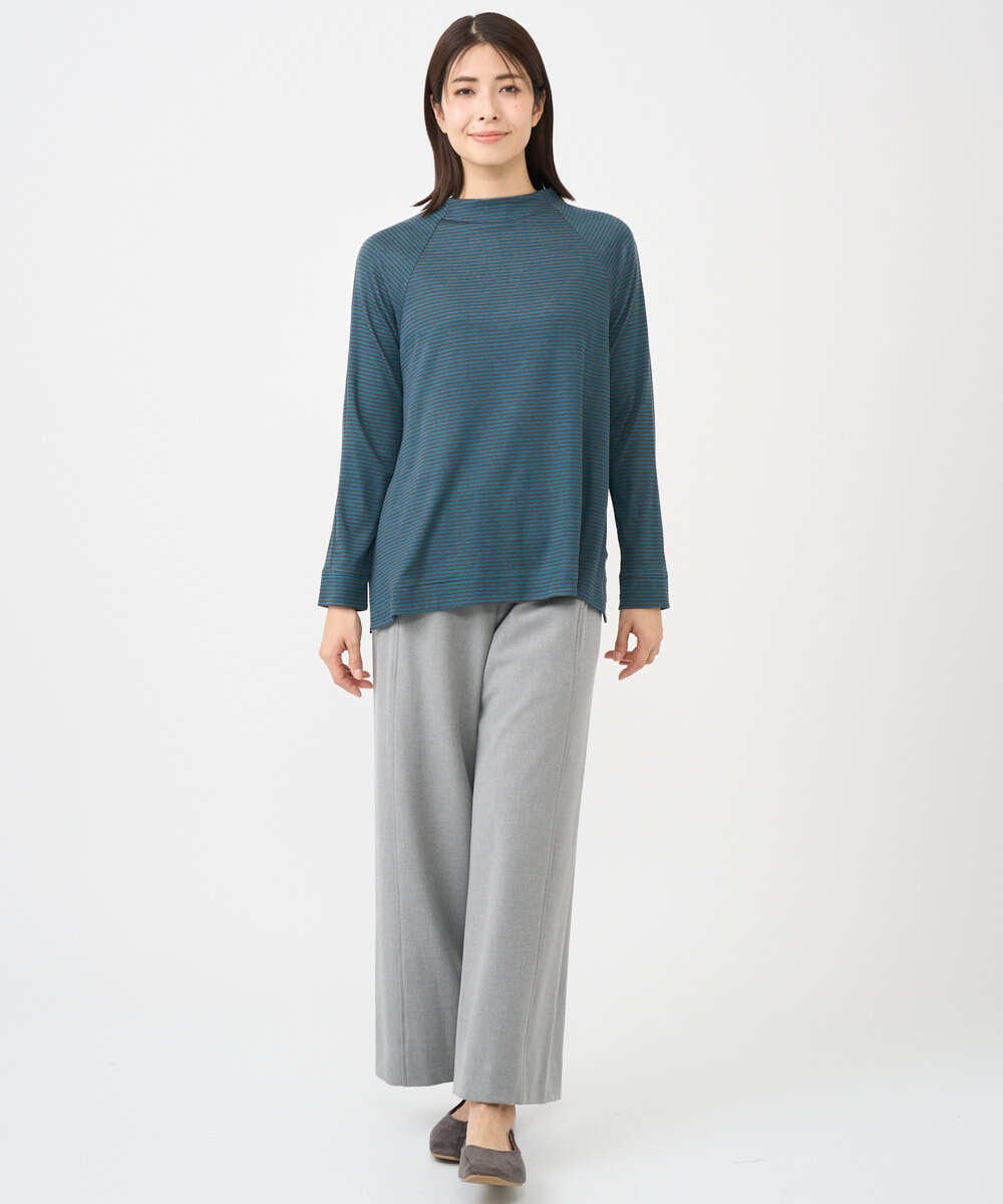 NGKCF63180 GIANNI LO GIUDICE(ジャンニ ロ ジュディチェ) [洗える・日本製]リヨセルミラノハーフボーダーカットソー ブルー