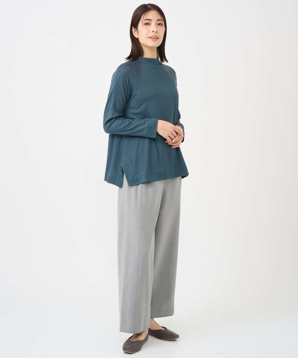 NGKCF63180 GIANNI LO GIUDICE(ジャンニ ロ ジュディチェ) [洗える・日本製]リヨセルミラノハーフボーダーカットソー ブルー