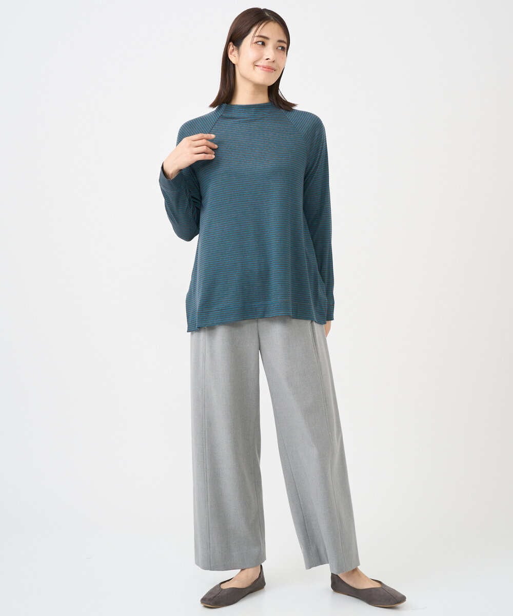 NGKCF63180 GIANNI LO GIUDICE(ジャンニ ロ ジュディチェ) [洗える・日本製]リヨセルミラノハーフボーダーカットソー ブルー