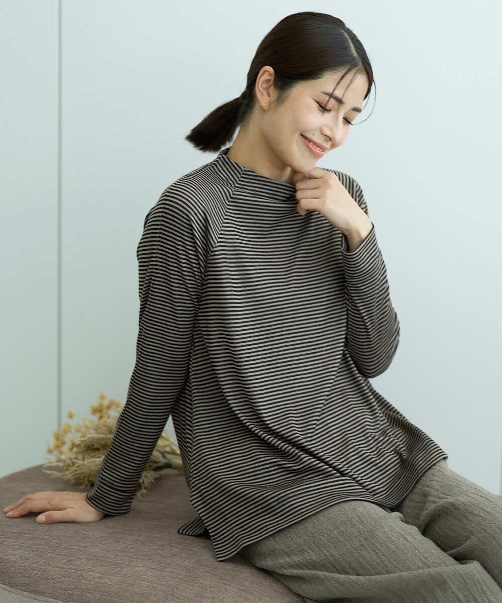 NGKCF63180 GIANNI LO GIUDICE(ジャンニ ロ ジュディチェ) [洗える・日本製]リヨセルミラノハーフボーダーカットソー ベージュ