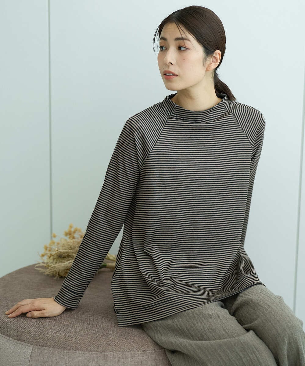 NGKCF63180 GIANNI LO GIUDICE(ジャンニ ロ ジュディチェ) [洗える・日本製]リヨセルミラノハーフボーダーカットソー ベージュ