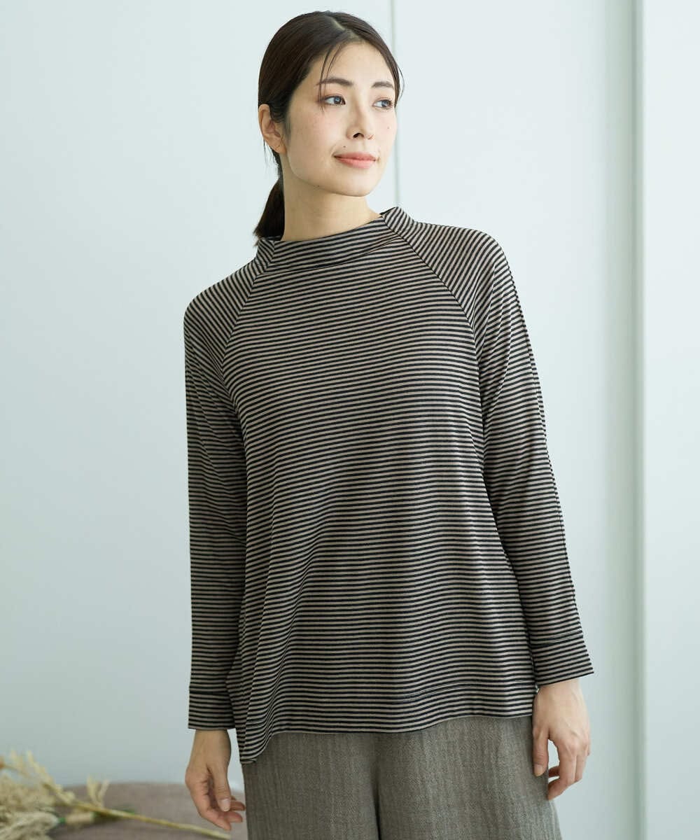 NGKCF63180 GIANNI LO GIUDICE(ジャンニ ロ ジュディチェ) [洗える・日本製]リヨセルミラノハーフボーダーカットソー ベージュ