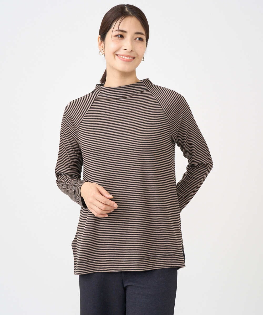 NGKCF63180 GIANNI LO GIUDICE(ジャンニ ロ ジュディチェ) [洗える・日本製]リヨセルミラノハーフボーダーカットソー ベージュ