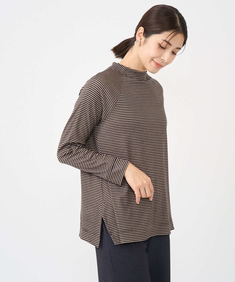 NGKCF63180 GIANNI LO GIUDICE(ジャンニ ロ ジュディチェ) [洗える・日本製]リヨセルミラノハーフボーダーカットソー ベージュ