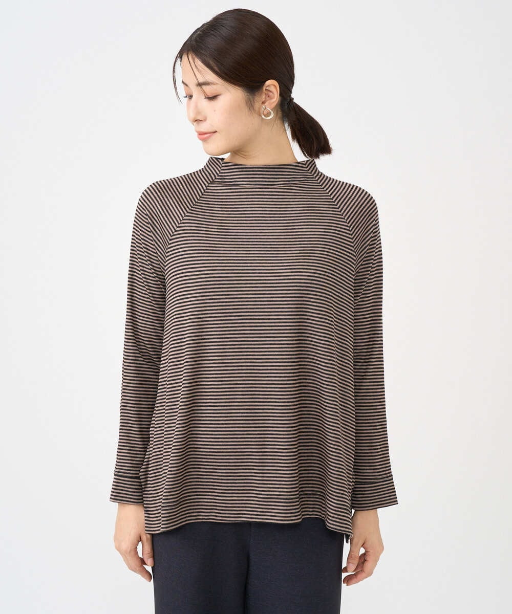 NGKCF63180 GIANNI LO GIUDICE(ジャンニ ロ ジュディチェ) [洗える・日本製]リヨセルミラノハーフボーダーカットソー ベージュ