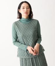 NGKEB40190 GIANNI LO GIUDICE(ジャンニ ロ ジュディチェ) [洗える・日本製]66ナイロンチュールクロシェ風レースカットソー グリーン