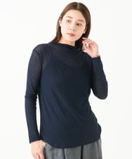NGKEB42150 GIANNI LO GIUDICE(ジャンニ ロ ジュディチェ) [洗える・日本製]シアーストレッチフライスモックネックカットソー ネイビー