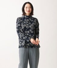 NGKEC43250 GIANNI LO GIUDICE(ジャンニ ロ ジュディチェ) [洗える・日本製]ラインフラワージャガードモックネックカットソー ネイビー