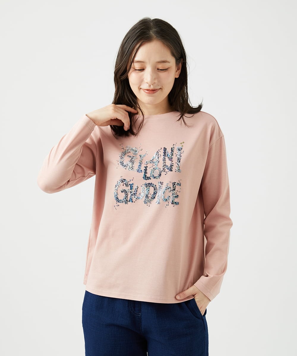 NGKED10200 GIANNI LO GIUDICE(ジャンニ ロ ジュディチェ) [洗える・日本製]ハイゲージ天竺ロゴカットソー ピンク