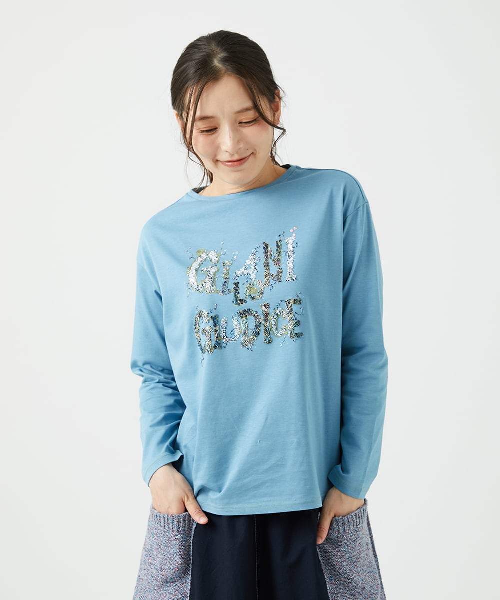 NGKED10200 GIANNI LO GIUDICE(ジャンニ ロ ジュディチェ) [洗える・日本製]ハイゲージ天竺ロゴカットソー ライトブルー