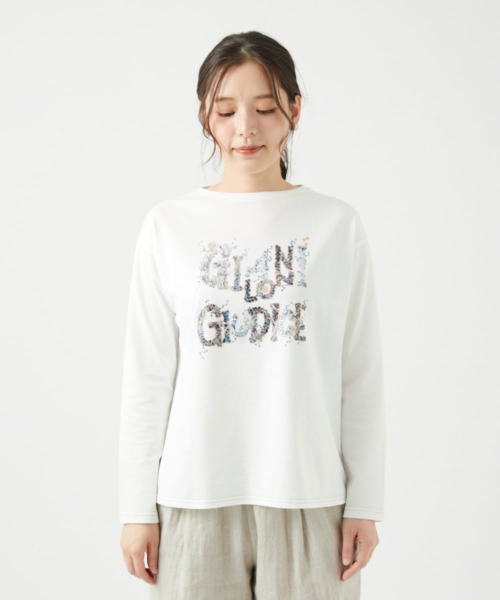 NGKED10200 GIANNI LO GIUDICE(ジャンニ ロ ジュディチェ) [洗える・日本製]ハイゲージ天竺ロゴカットソー ホワイト