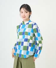 NGKEF16200 GIANNI LO GIUDICE(ジャンニ ロ ジュディチェ) [洗える・日本製]コットン天竺ブロックチェックプリントカットソー ブルーネイビー