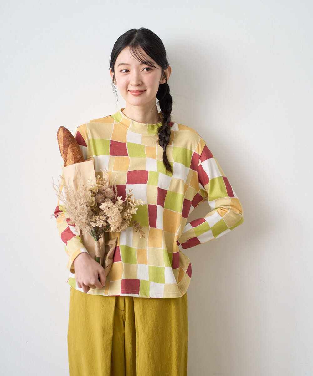 NGKEF16200 GIANNI LO GIUDICE(ジャンニ ロ ジュディチェ) [洗える・日本製]コットン天竺ブロックチェックプリントカットソー ブルーネイビー