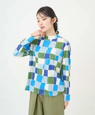 NGKEF16200 GIANNI LO GIUDICE(ジャンニ ロ ジュディチェ) [洗える・日本製]コットン天竺ブロックチェックプリントカットソー ブルーネイビー