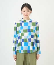 NGKEF16200 GIANNI LO GIUDICE(ジャンニ ロ ジュディチェ) [洗える・日本製]コットン天竺ブロックチェックプリントカットソー ブルーネイビー