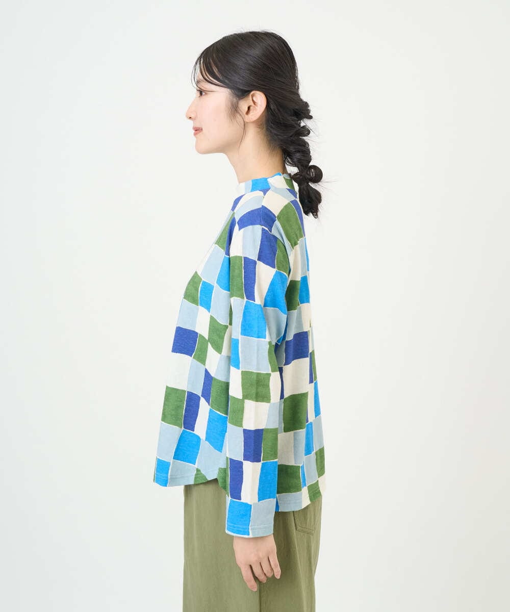 NGKEF16200 GIANNI LO GIUDICE(ジャンニ ロ ジュディチェ) [洗える・日本製]コットン天竺ブロックチェックプリントカットソー ブルーネイビー