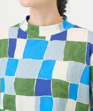 NGKEF16200 GIANNI LO GIUDICE(ジャンニ ロ ジュディチェ) [洗える・日本製]コットン天竺ブロックチェックプリントカットソー ブルーネイビー