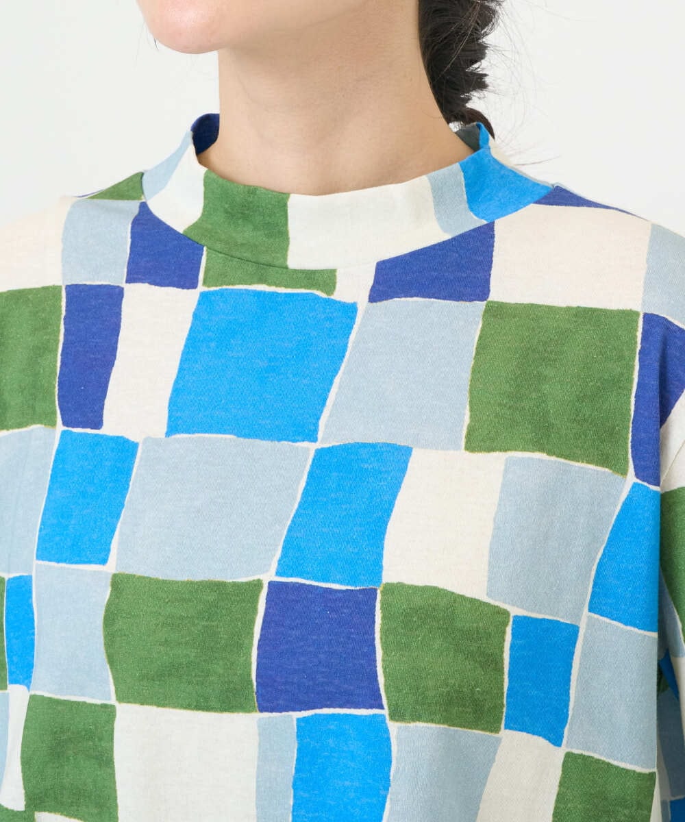 NGKEF16200 GIANNI LO GIUDICE(ジャンニ ロ ジュディチェ) [洗える・日本製]コットン天竺ブロックチェックプリントカットソー ブルーネイビー